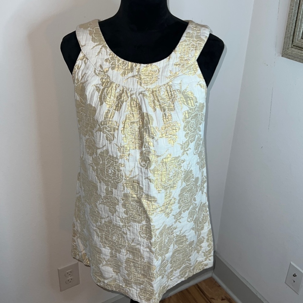 Renee C by So Cool gold metallic floral print sleeveless top tunic‎ Sz M